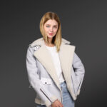 Innovatively designed women’s genuine shearling winter jacket