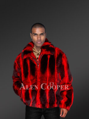 Men’s reddish chinchilla-look double collar original fur coats