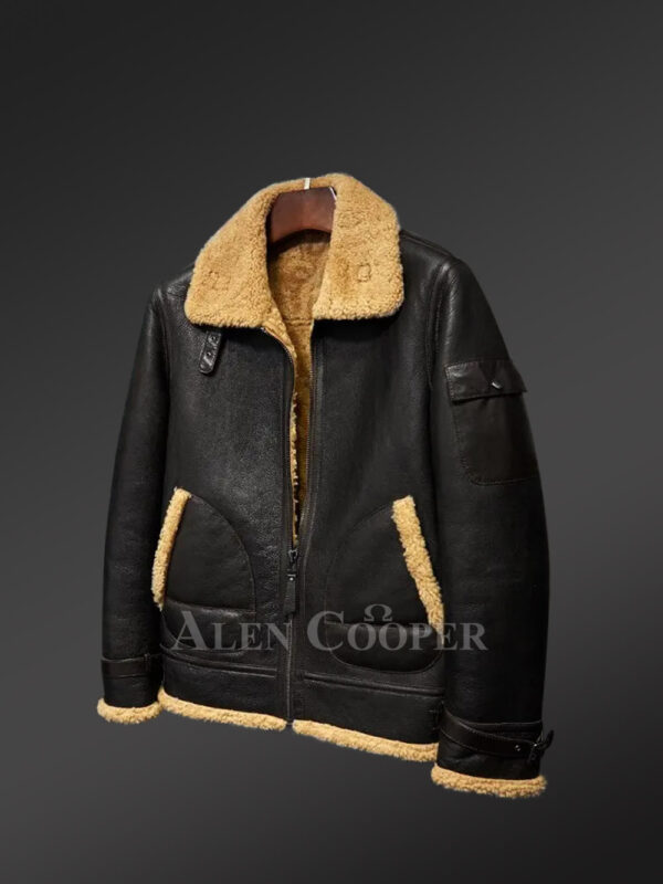 Authentic shearling jackets for mens with striking collar
