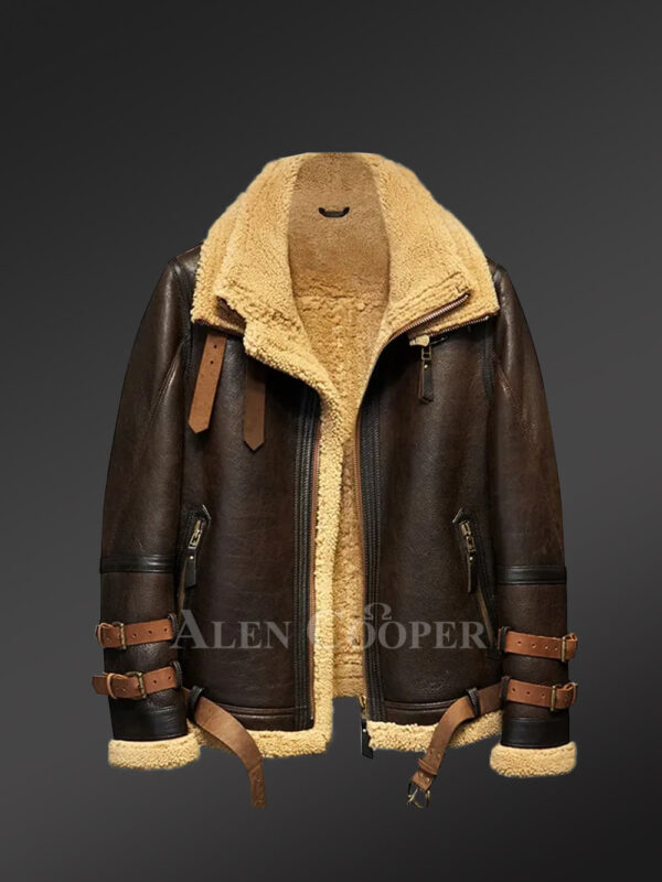 Authentic shearling jackets in black radiating manly charm