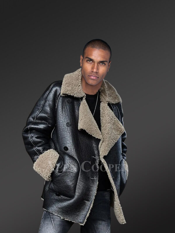 Genuine shearling coats in black to redefine winter dressing trends sideview