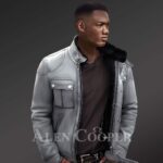 Genuine shearling coats in grey only for trendy men new view