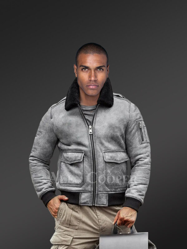 Genuine shearling jackets in grey for tasteful men