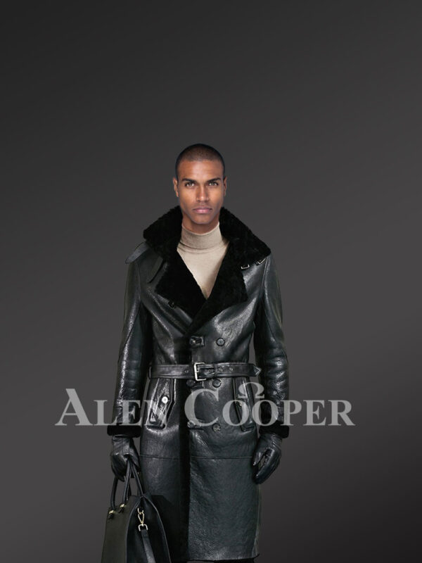 Men’s Authentic Shearling Long Coat In Black For Greater Charm