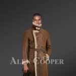 Men’s authentic shearling long coat in brown for greater charm