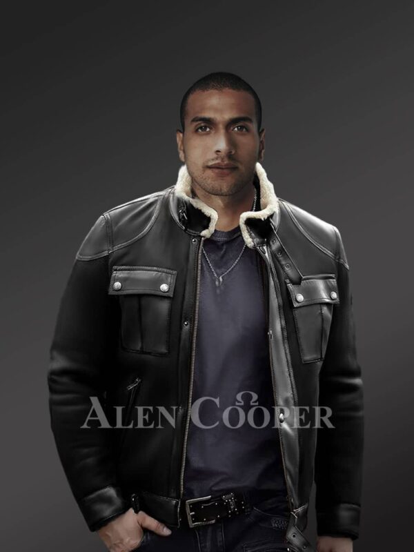 Men’s genuine shearling coats in black to redefine fashion trends new