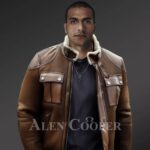 Men’s genuine shearling coats in brown to redefine fashion trends new