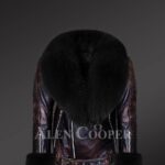 Chic authentic leather jacket with removable fur collar and handcuffs
