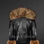 Genuine Leather jackets with detachable fur collar and handcuffs back side view