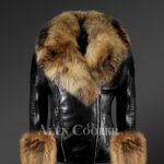 Genuine leather jacket in black with removable fur collar and handcuffs