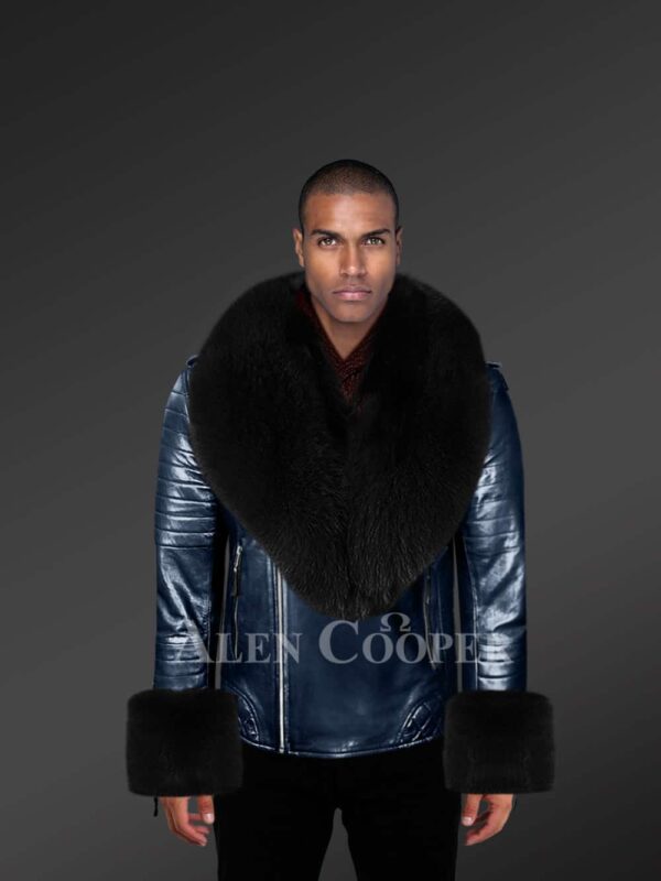 Genuine leather jacket with removable fur collar and handcuffs