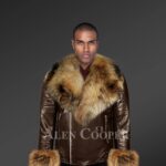 Genuine leather jackets in coffee with detachable fur collar and handcuffs