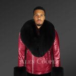Genuine leather winter jackets with detachable fur collar and handcuffs