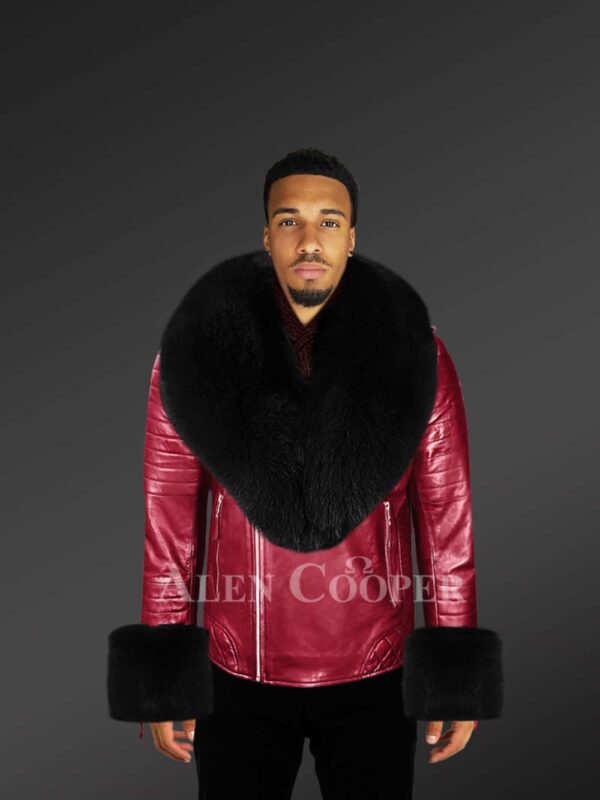 Genuine leather winter jackets with detachable fur collar and handcuffs