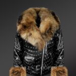 Stylish leather jackets with detachable fur collar and handcuffs