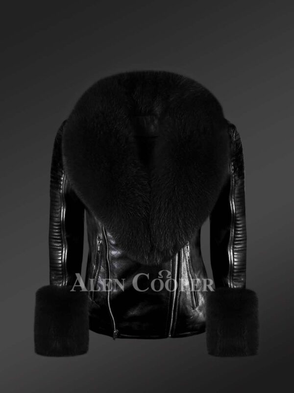 Stylish leather jackets with removable fur collar and hand cuffs