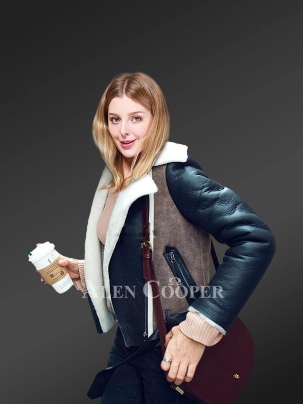 Stylish shearling jackets for appealing women sideviews