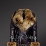 Trendy original leather jackets with removable fur collar and handcuffs