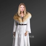 Authentic mink fur coat for women with stylish hood view