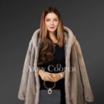 Authentic mink fur coats with stylish hood for women