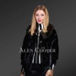 Black mink fur jacket with striking collar for trendier womens