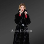Genuine mink fur long coat in appealing black for stylish women's