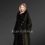 Genuine mink fur long coat in black for stylish women