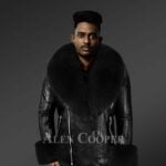 Men’s premium leather jacket with fur collar and handcuffs