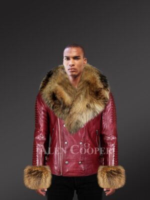 Men’s stylish leather jackets with stunning fur hood and handcuffs