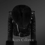 Authentic Leather Jackets In Black With Removable Fur Collar And Handcuffs For