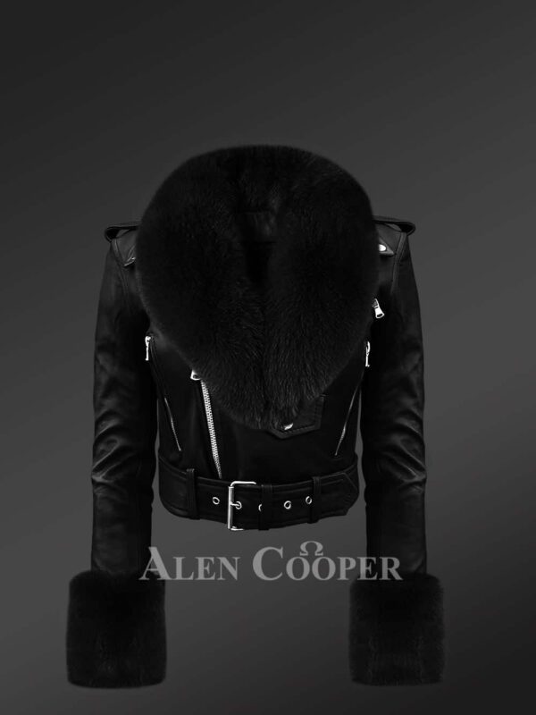 Authentic Leather Jackets In Black With Removable Fur Collar And Handcuffs For