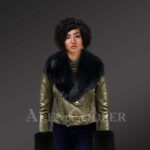 Authentic Leather Jackets In Olive With Removable Fur Collar And Handcuffs For model