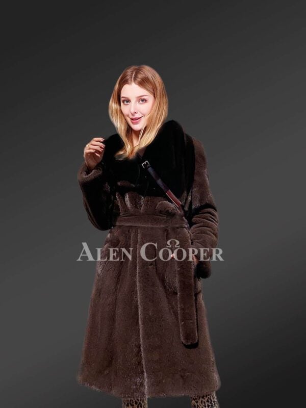 Belted Mink Fur Coat For Womens