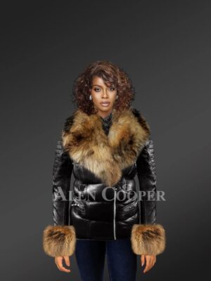 Black Leather Jackets With Removable Fur Collar And Handcuffs model