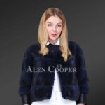 Cropped Mink Fur Jacket with Leather Trim Cuffs
