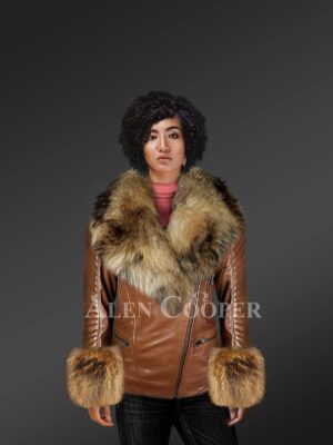 Genuine Leather Jackets For Stylish Divas With Removable Fur Collar And Hand Cuffs model