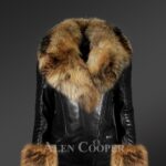 Genuine Leather Jackets For Stylish Divas With Removable raccoon Fur Collar And Hand Cuffs