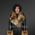 Genuine Leather Jackets For Stylish Divas With Removable raccoon Fur Collar And Hand Cuffs model