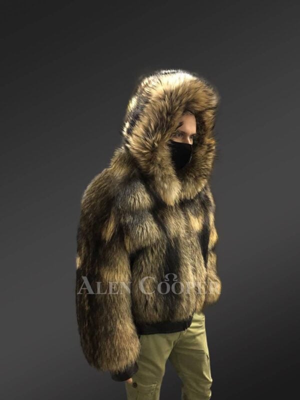 Men’s Raccoon Fur Bomber Coat for Men