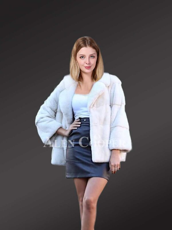 Mink fur jacket with striking collar for womens
