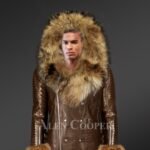 Real Leather Jacket For Men With Fur Hood And Handcuffs