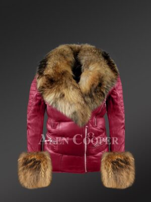 Wine leather jackets with removable fur collar and handcuffs