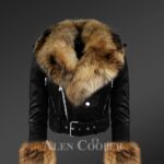 Women’s Authentic Leather Jackets In Black With Removable Fur Collar And Handcuffs
