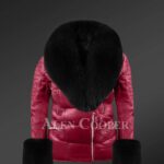 Women’s Stylish And Elegant Wine Moto Jacket With Detachable Fox Fur Collar And Hand Cuffs