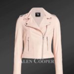 Authentic leather biker jacket in pink for tasteful womens