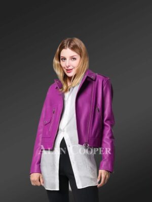 Genuine leather jackets in purple for tasteful women