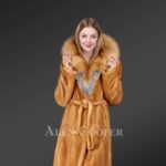 Golden Mink Fur Coat With Fox Fur Trim
