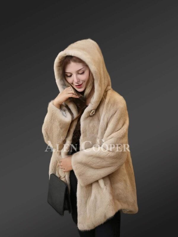 Hooded Mink Fur Coat For Women