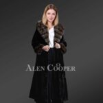 Hooded Mink Fur Long Coat With Sable Fur Collar And Cuffs