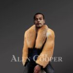 Men's Mink Fur Jacket With Golden Fox Fur Collar And Sleeves view